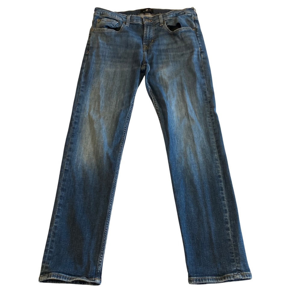 7‎ For All Mankind Size 33 Slimmy Tapered Jeans 30" Ins Medium Wash Stretch